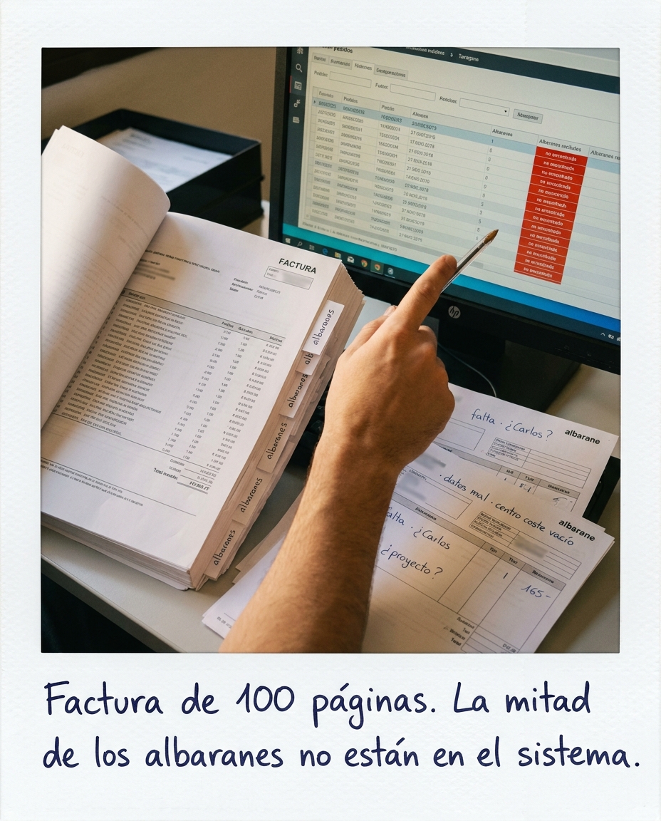 Factura de 100 páginas. La mitad de los albaranes no están en el sistema
